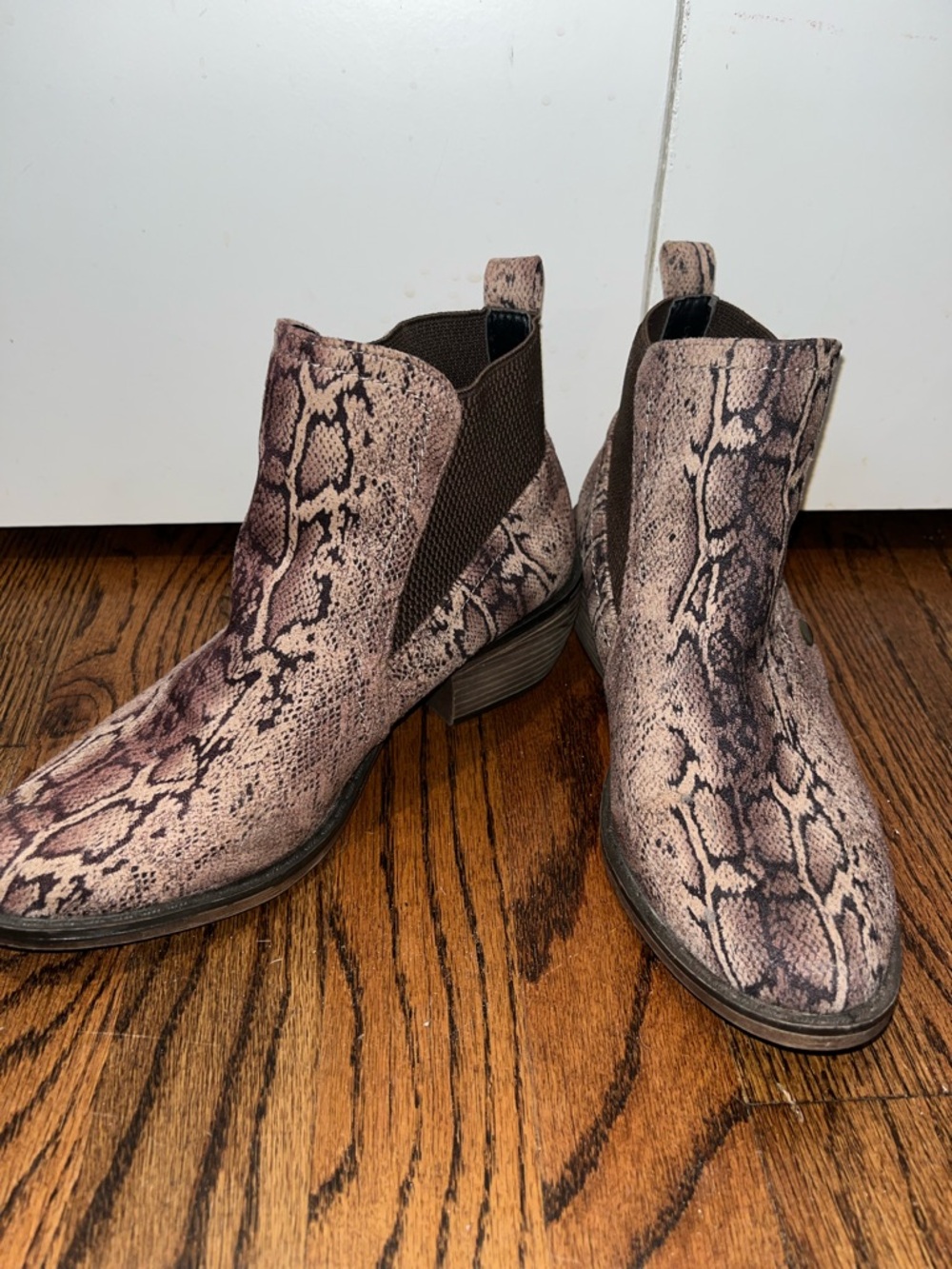 Women's Mia  Snake-Print Chelsea Booties in Taupe